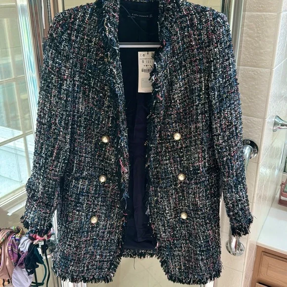 Tweed Blazer Zara Jacket With Pearl Buttons Zara Jackets Coats Nwt